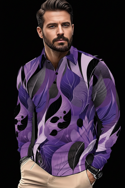 “Tangled Lilac” Men's Polo Shirt With Long Sleeve