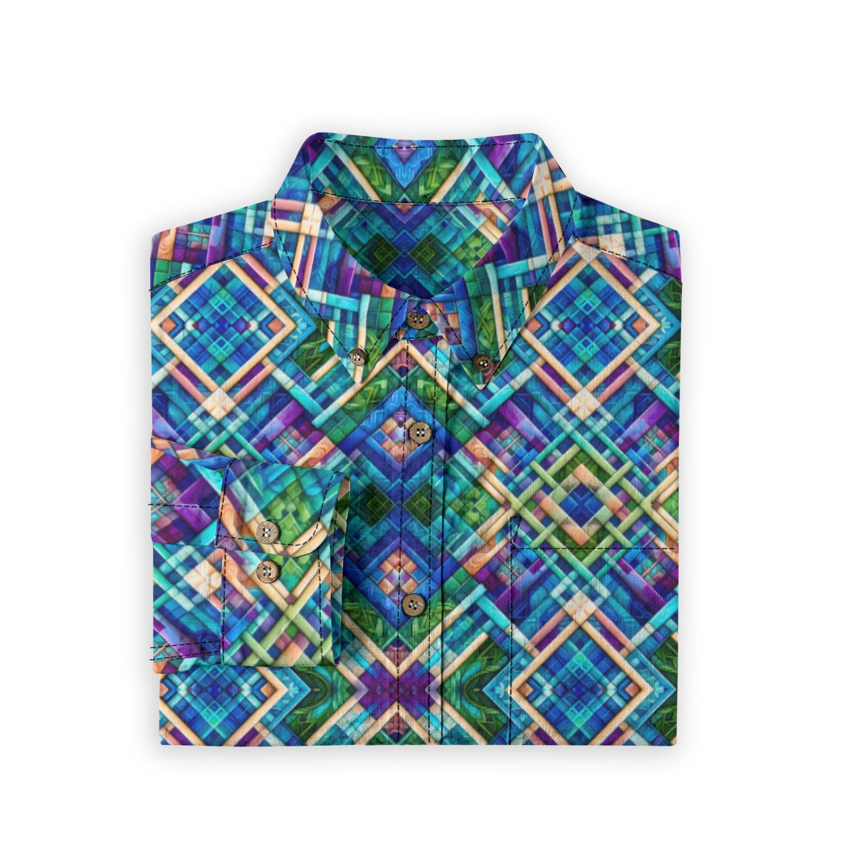 “Ocean Plaid” Men's Casual Lapel Long Sleeve Shirt|125GSM Cotton