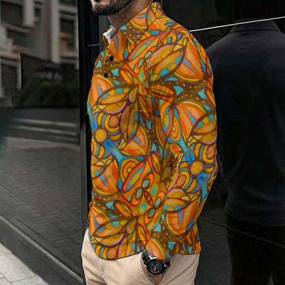 “Sunset Labyrinth” Men's Polo Shirt With Long Sleeve
