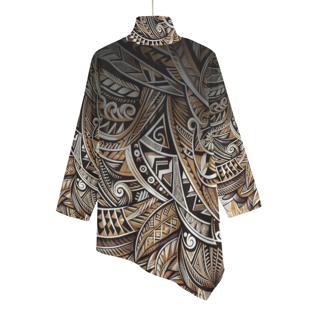 “Earthen Echoes” Women's Turtleneck T-shirt With Sloping Hem