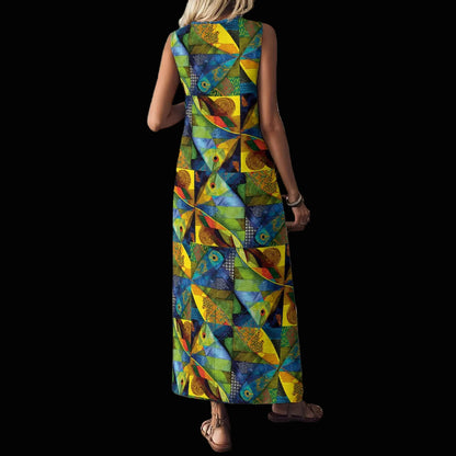 “Ocean Echoes”  Women's V-Neck Long Dress