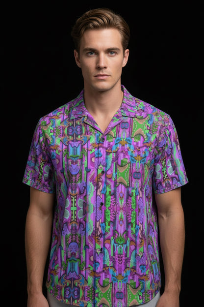 “Labyrinth”  Purple: Men's Business Collared Shirt|115GSM Cotton poplin