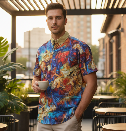 “Marbled Tide II” Men's Breathable Cotton Shirt|125GSM