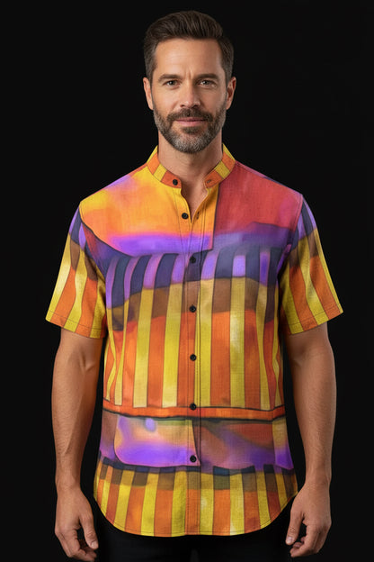 “Carnival” Men's Stand Collar Shirt|115GSM Cotton poplin