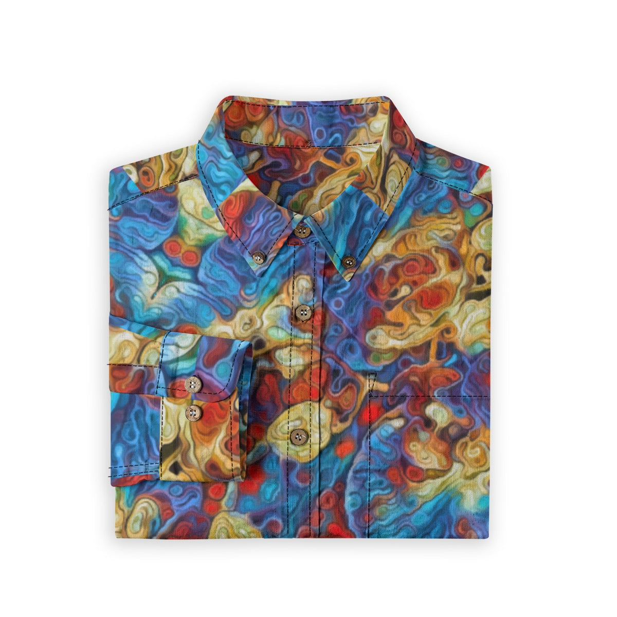 “Marbled Tides II” Men's Casual Lapel Long Sleeve Shirt|125GSM Cotton
