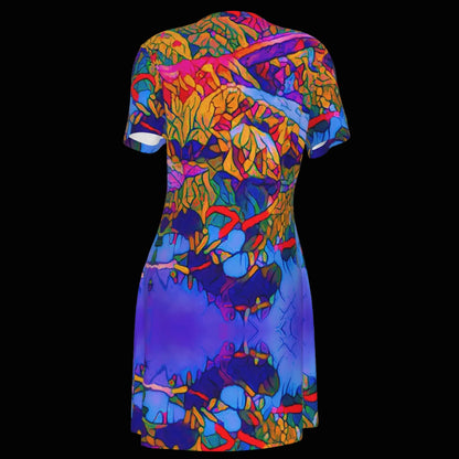 “Cerulean Spectrum” Women's V Neck Dress|180GSM Cotton