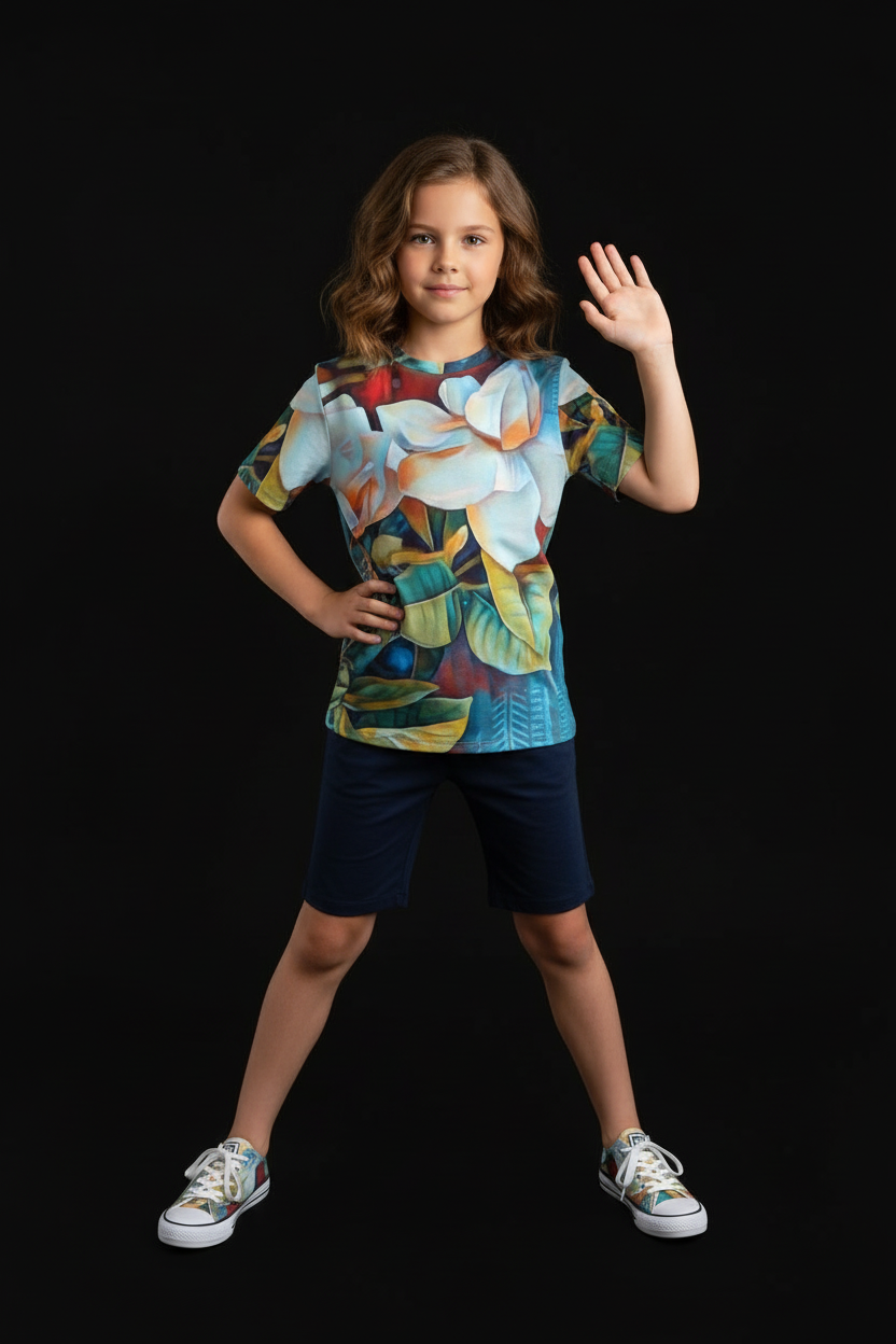 “Gardenia” Children's Round Neck T-Shirt|145GSM Birdseye