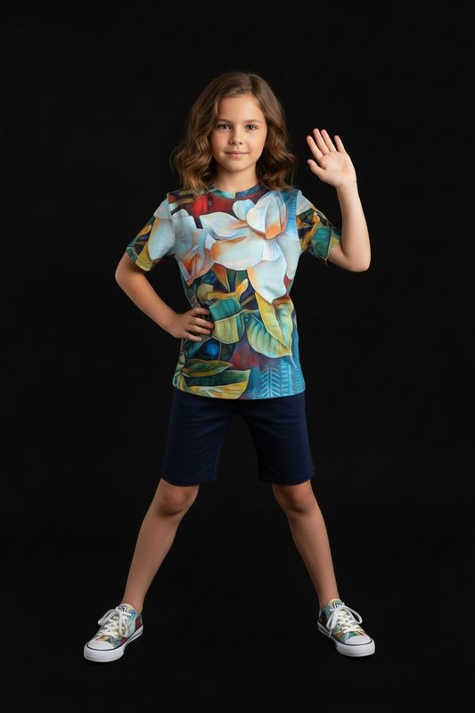“Gardenia” Children's Round Neck T-Shirt|145GSM Birdseye