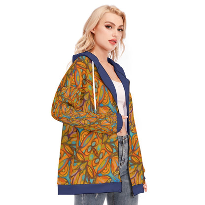 “Bloomfield Ochres” Women's Long Hoodie With Zipper Closure