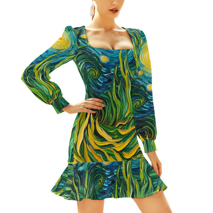 “Vincent Through the Seagrass” Women's Ruffle Hem Skinny Dress