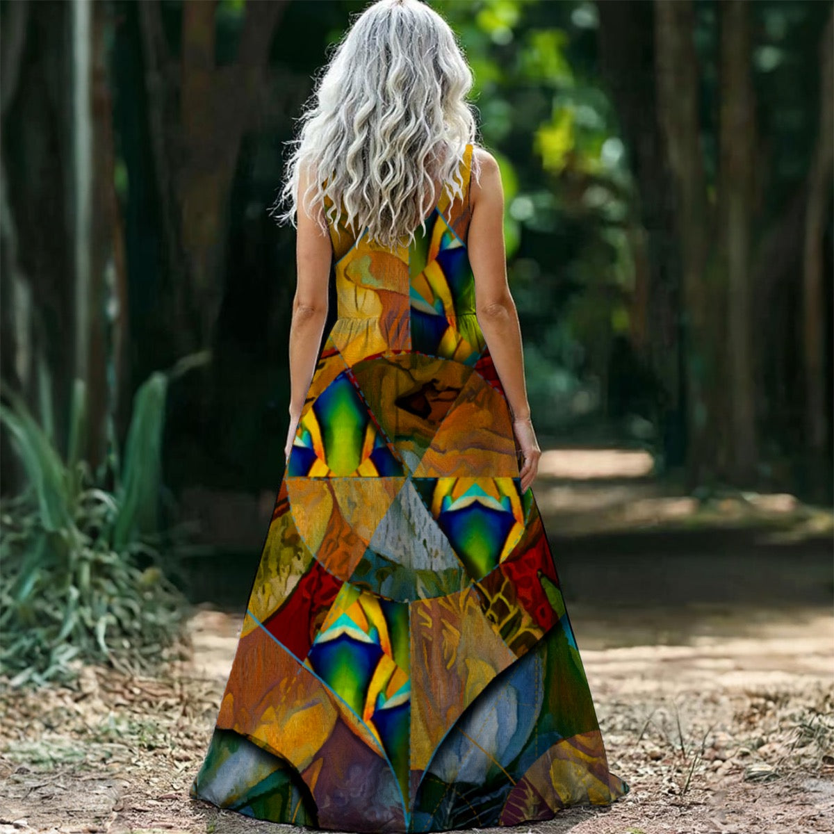 “Earthen Tessellation”  Women’s Sleeveless Maxi Dress