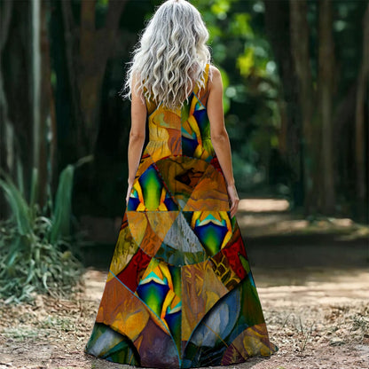 “Earthen Tessellation”  Women’s Sleeveless Maxi Dress