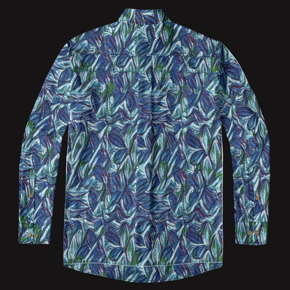 “Sapphire Stream”  Men's Casual Lapel Long Sleeve Shirt|125GSM Cotton
