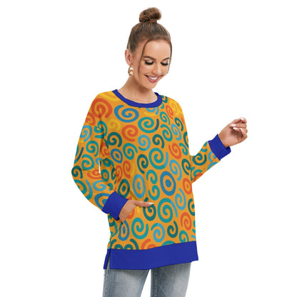 “Spiralling” Women's Side Split O-neck Sweatshirt