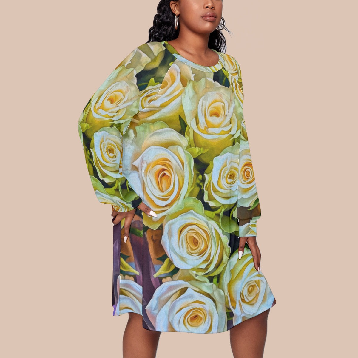 “Rose Garden” Women's Dress With Raglan Sleeve(Plus Size)