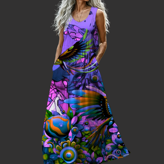 “Purple Garden of Unseemly Delights” Women’s Sleeveless Maxi Dress