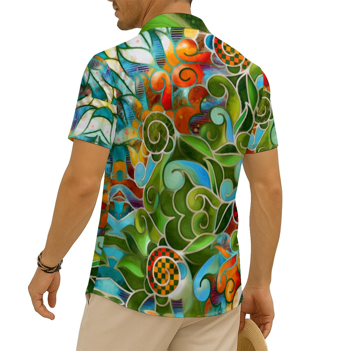 “Verdant Tapestry” Men's Imitation Silk Short-Sleeved Shirt