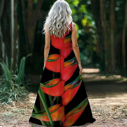 “Heliconia”  Women’s Sleeveless Maxi Dress