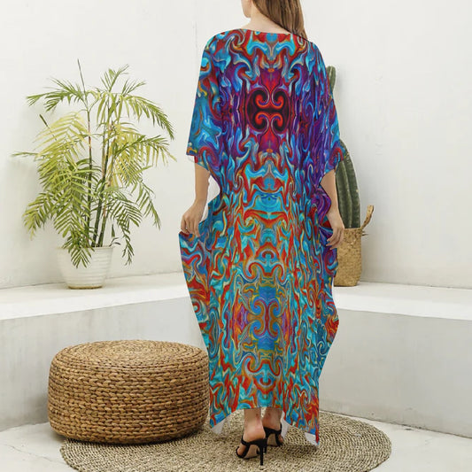 “Fire and Ice” Women's Imitation Silk V-neck Kaftan Robe