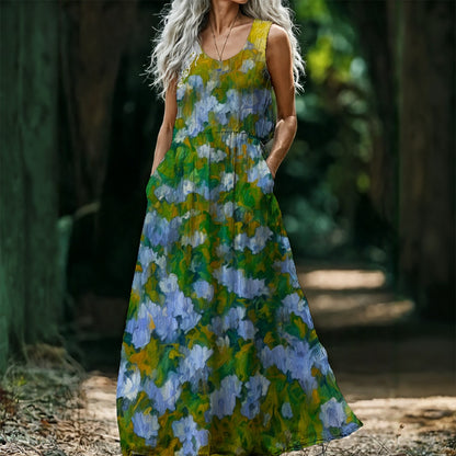 “Dreamscape Garden” Women’s Sleeveless Maxi Dress