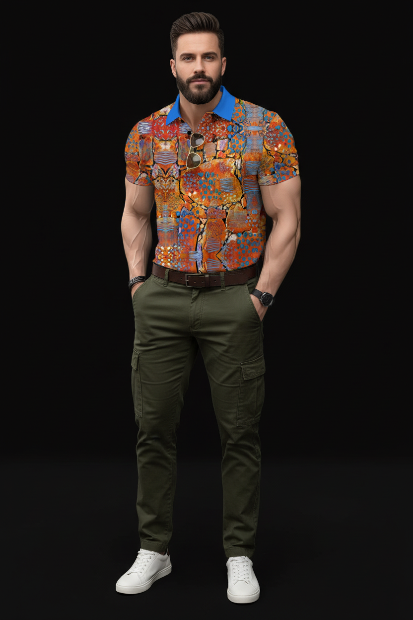 “Azure Canyon” Men's Short Sleeve Button