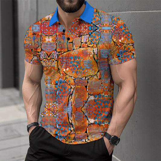 “Azure Canyon” Sleeve Button Polo Shirt