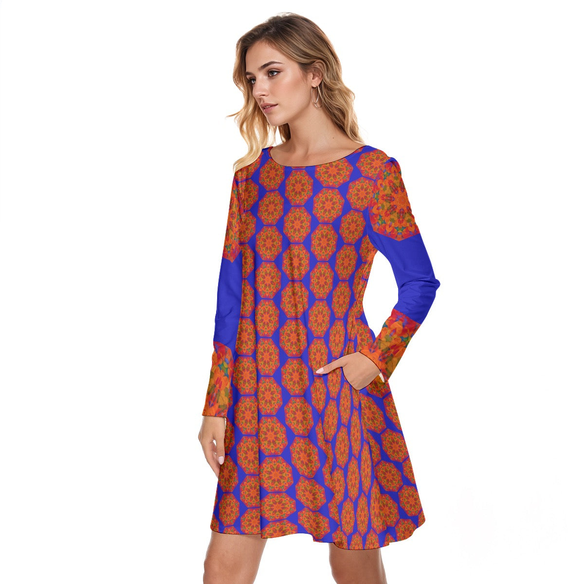 “Warm Hexa” “Warm Hexa” Women's Round Neck Dress|190GSM Cotton