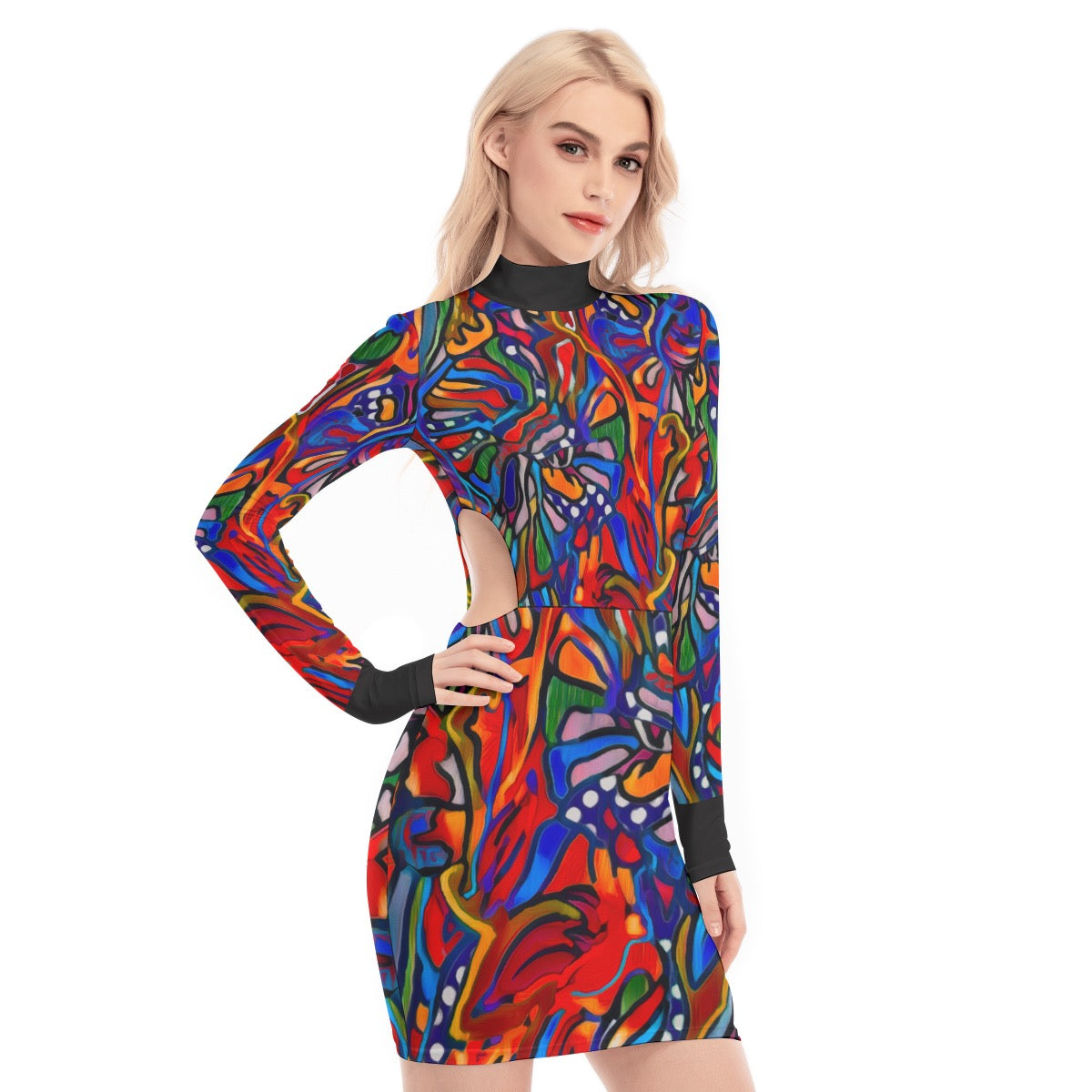 “Crimson Bloom” Women's Waist Hollow Hip Dress