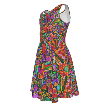 “Vivid Flora” Kid's Sleeveless Vest Dress