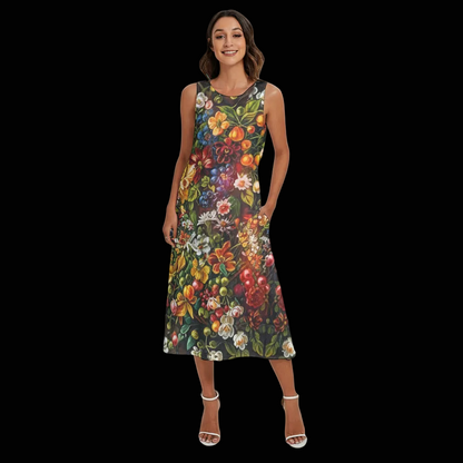 “Midnight Garden” Women's Sleeveless Dress With Diagonal Pocket