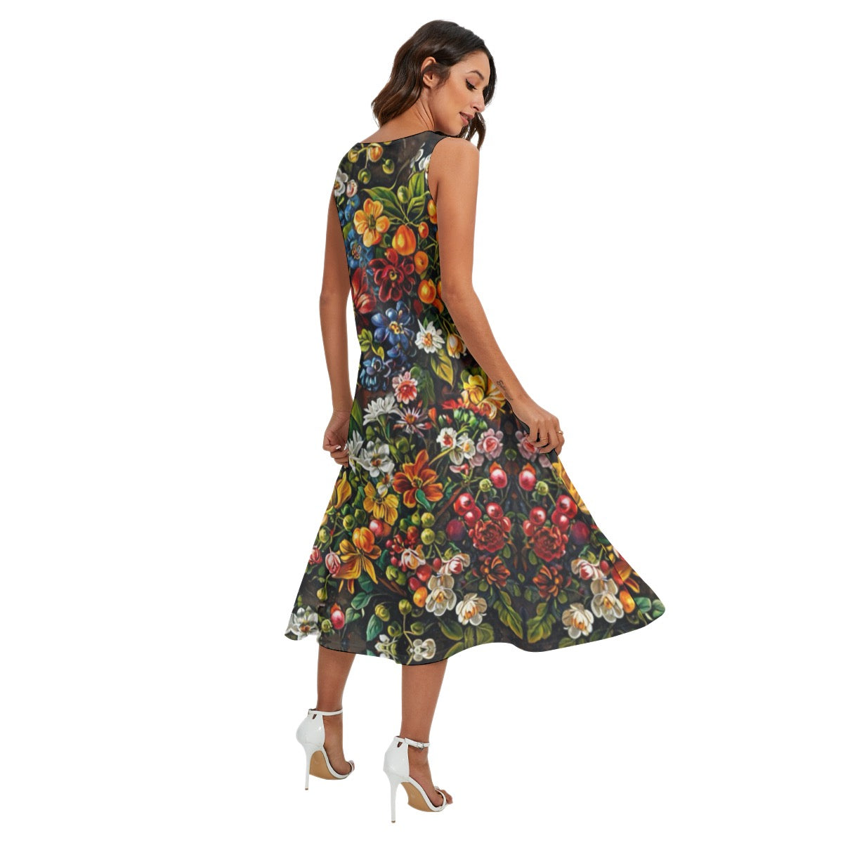 “Midnight Garden” Women's Sleeveless Dress With Diagonal Pocket