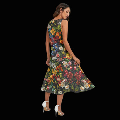 “Midnight Garden” Women's Sleeveless Dress With Diagonal Pocket