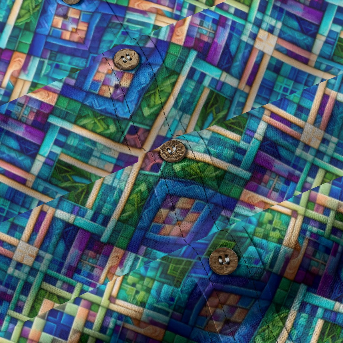 “Ocean Plaid” Men's Casual Lapel Long Sleeve Shirt|125GSM Cotton