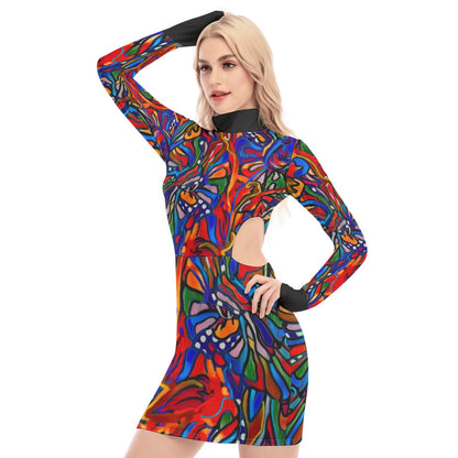 “Crimson Bloom” Women's Waist Hollow Hip Dress