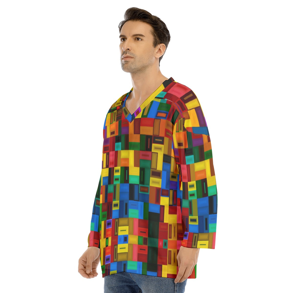 “Blocked” Men's V-neck Ice Hockey Jersey