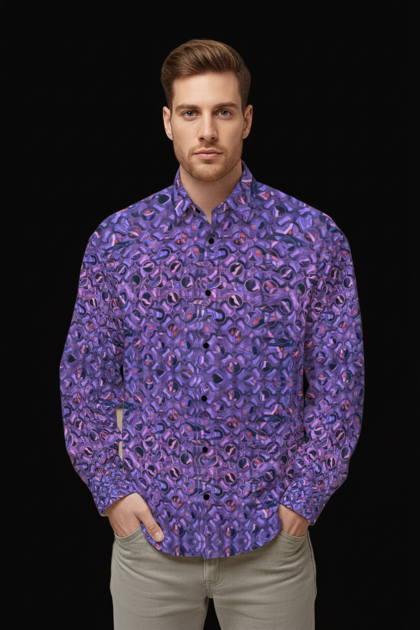 “Nexus” Purple-Men's Slim Fit Long Sleeve Shirt