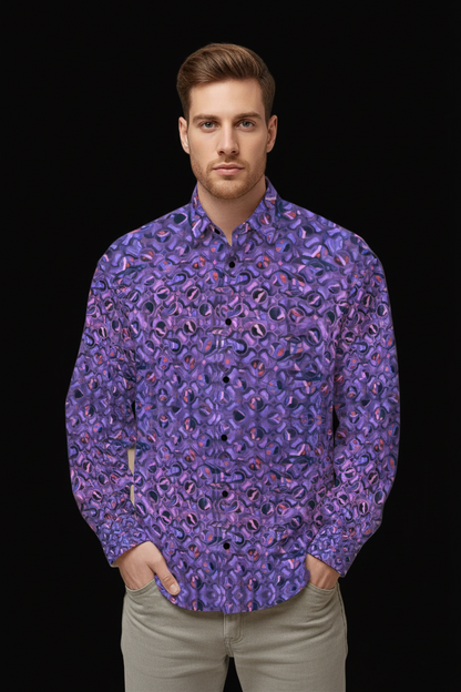 “Nexus” Purple-Men's Slim Fit Long Sleeve Shirt