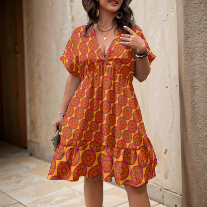 “Mandarin” Women’s Floral V-Neck Short Sleeve Dress