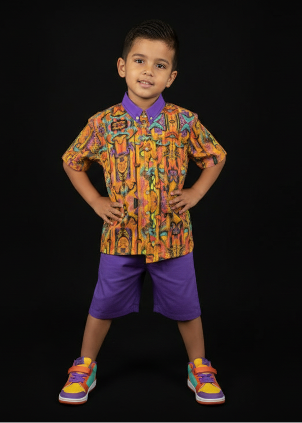 “Labyrinth” Mustard -Children's Shirt With Pocket | 125GSM Cotton