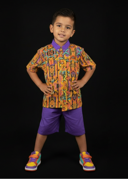 “Labyrinth” Mustard -Children's Shirt With Pocket | 125GSM Cotton