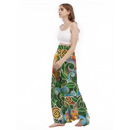 “Verdant Tapestry” Women's High Waist Wide Leg Trousers