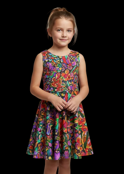 “Vivid Flora” Kid's Sleeveless Vest Dress