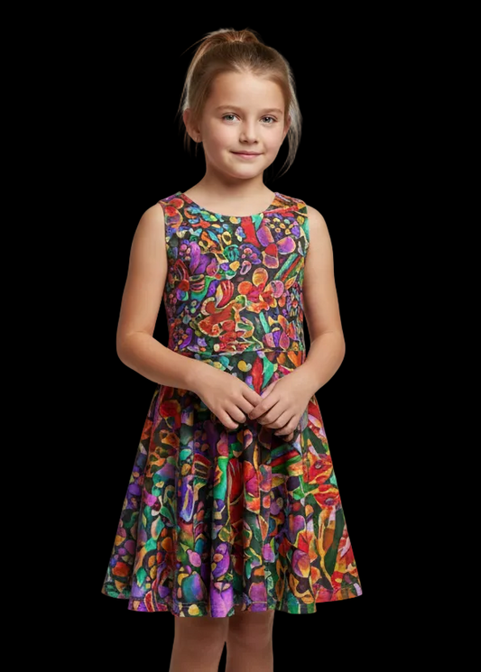 “Vivid Flora” Kid's Sleeveless Vest Dress