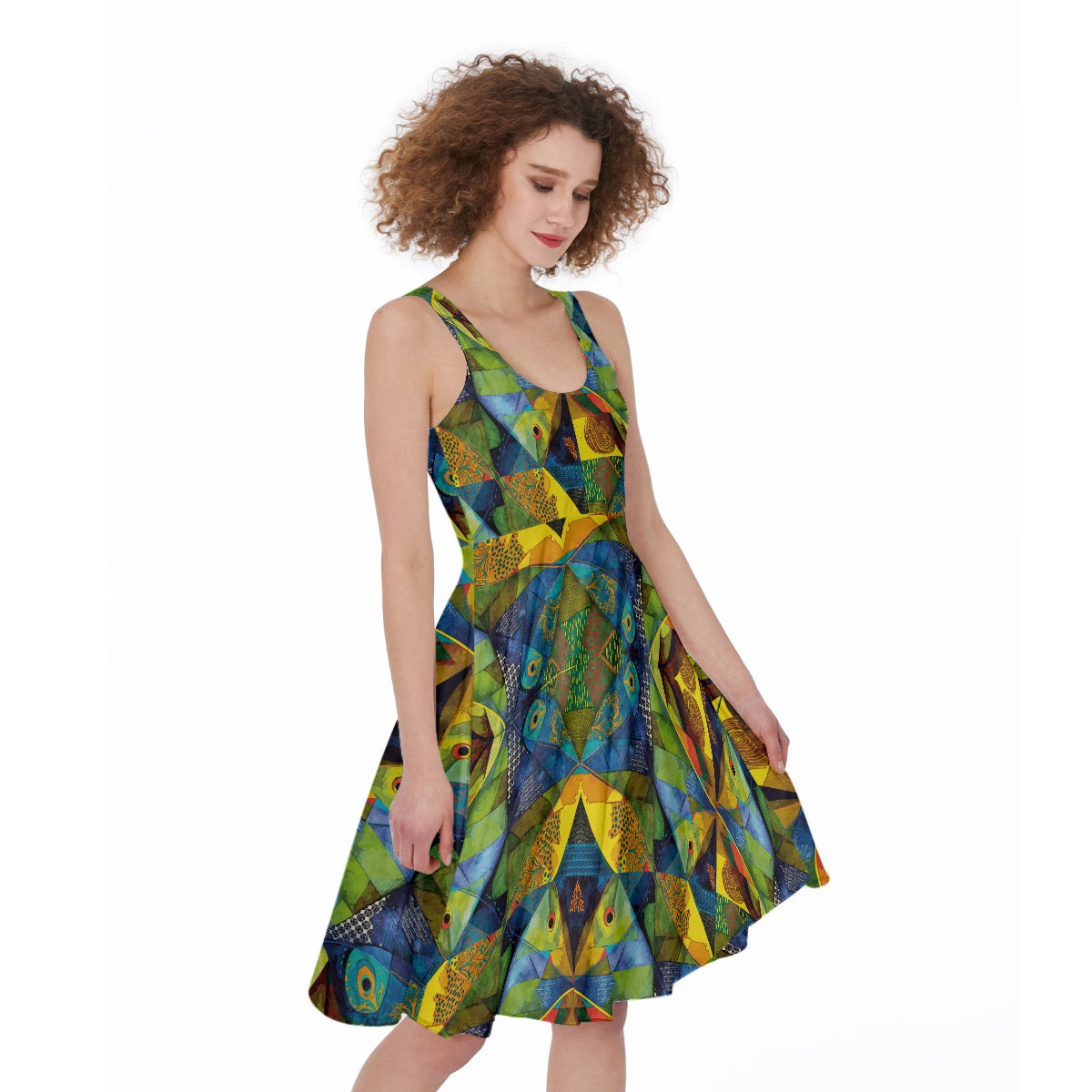 “Ocean Echoes”  Print Women's Sleeveless Dress