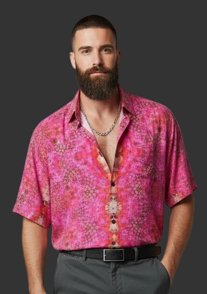 “Pink Punch”  Men's Stand Collar Shirt|115GSM Cotton poplin