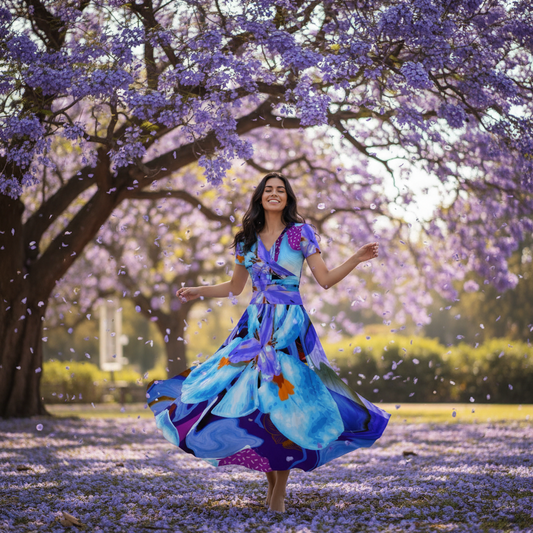 “The Blue Dietes” Short Sleeve V Neck Midi Dress