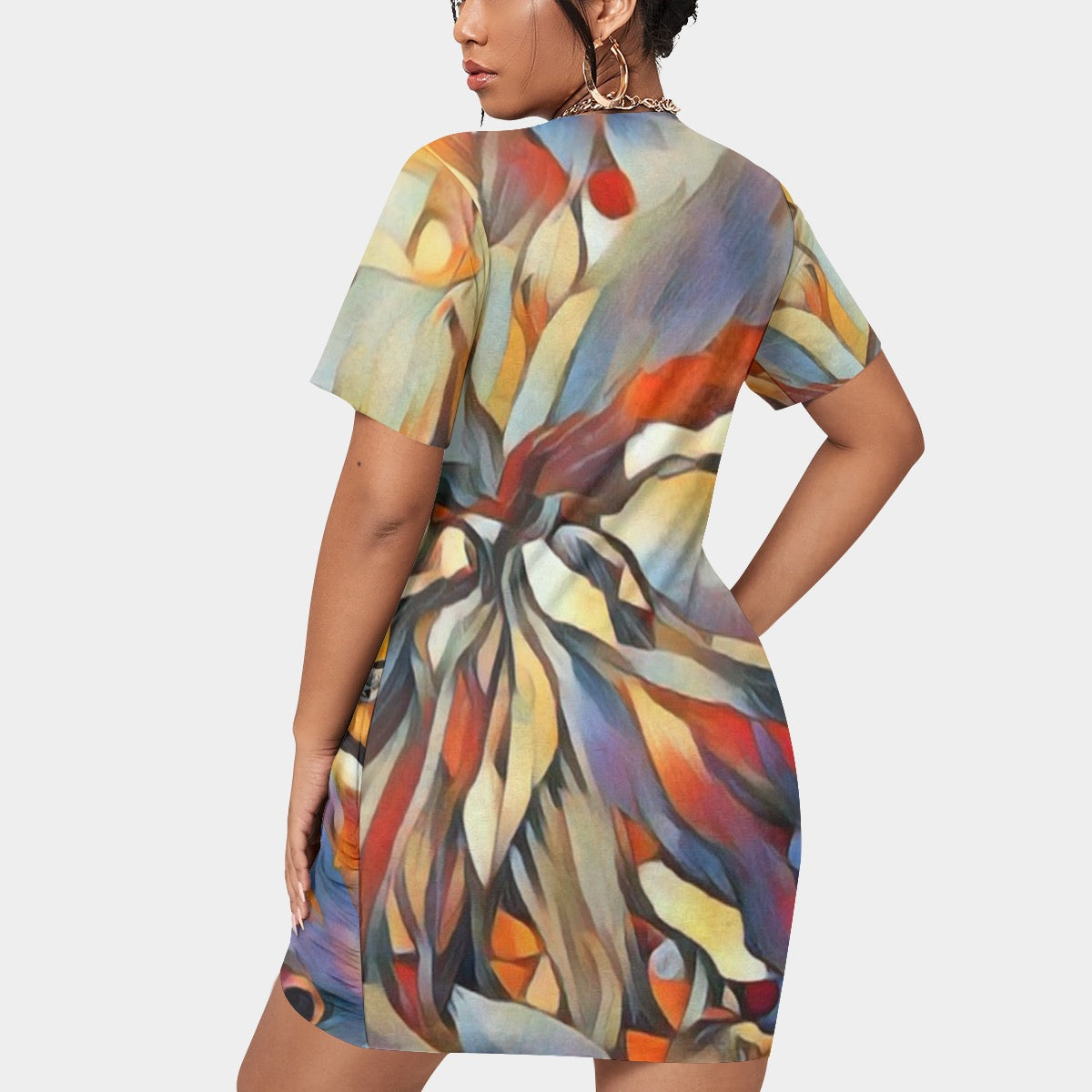 “Outback Hues”  Stacked Hem Dress With Short Sleeve（Plus Size）