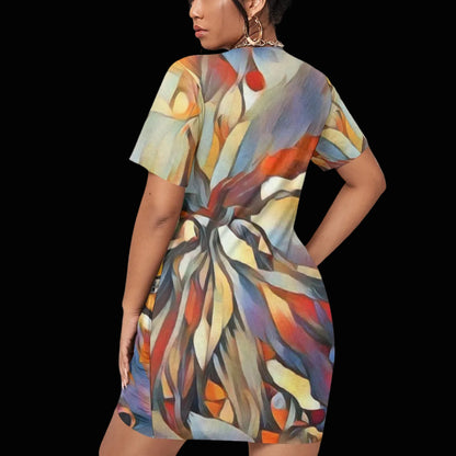 “Outback Hues”  Stacked Hem Dress With Short Sleeve（Plus Size）