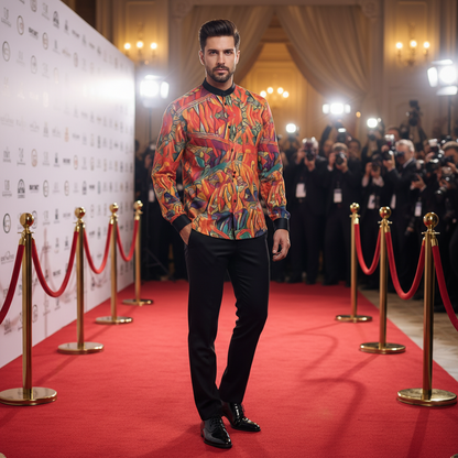 “Chromatic Fusion” Men'S Business Long-Sleeved Imitation Linen Shirt