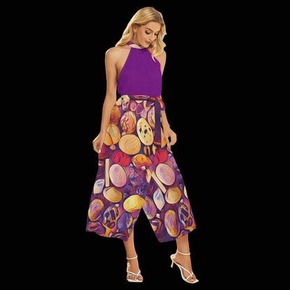 “Gemstones” Wrap Hem Belted Halter Dress